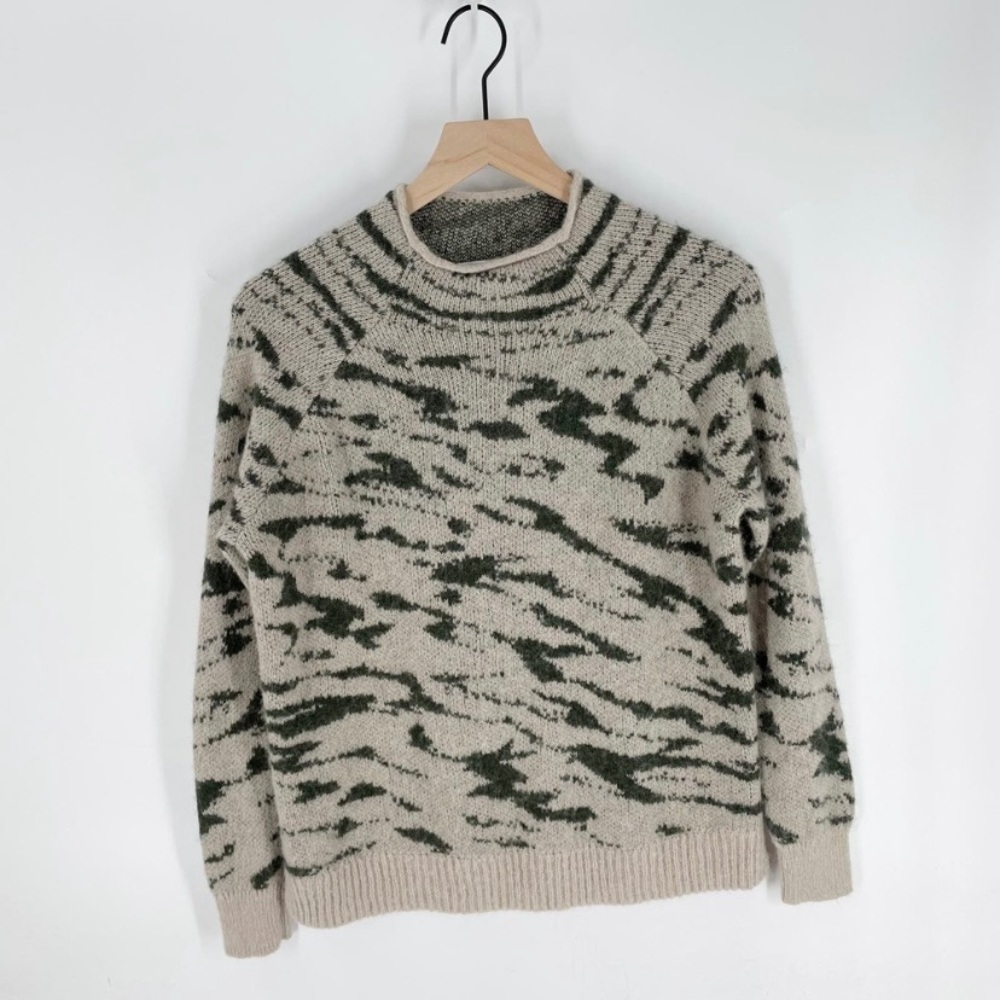 Madewell Thornton Animal Print Mockneck Sweater Alpaca Blend Cream XS - Picture 2 of 10